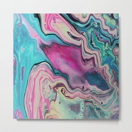 Abstract pink teal green acrylic paint Metal Print