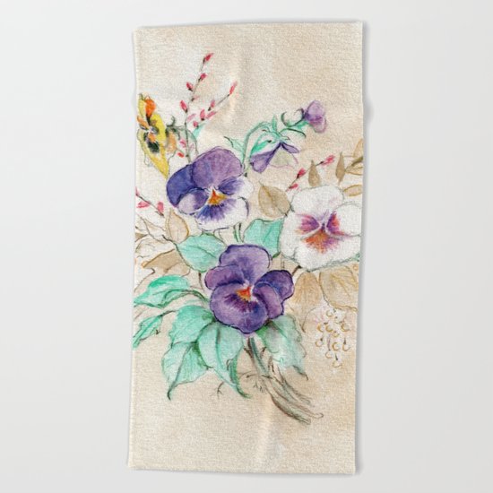 Pansies Bouquet Beach Towel