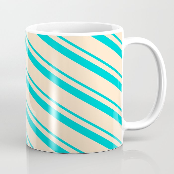 Dark Turquoise & Bisque Colored Stripes Pattern Coffee Mug