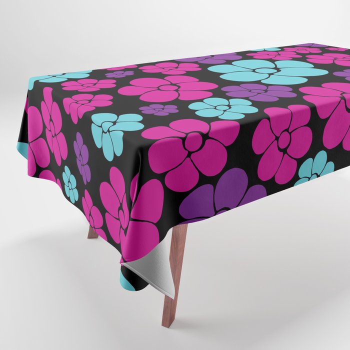 Flower Pattern - Pink, Purple, Blue and Black Tablecloth