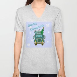 Christmas truck front view Merry Christmas Unisex V-Neck