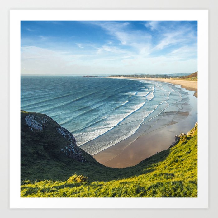 Great Britain Photography - Rhossili Bay Beach On A Hot Summer Day Art Print