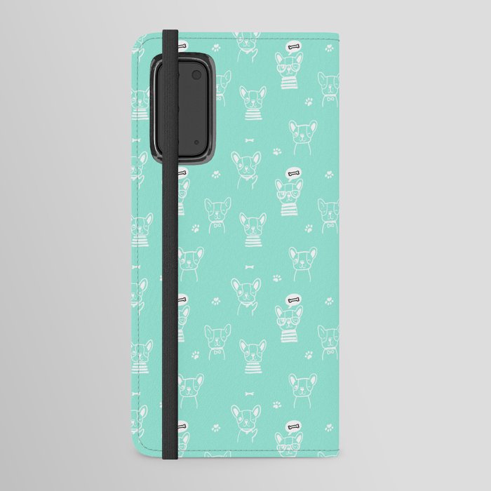 Seafoam and White Hand Drawn Dog Puppy Pattern Android Wallet Case