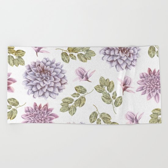 Lavender Rose Garden Floral Pattern Beach Towel