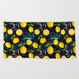 Summer, citrus ,Sicilian style ,lemon fruit pattern  Beach Towel