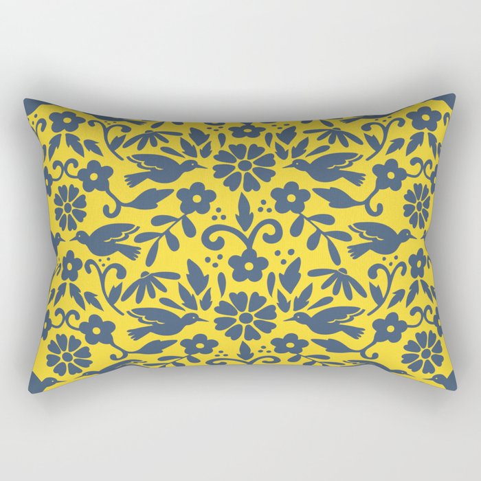 Otomi inspired flowers and birds Rectangular Pillow