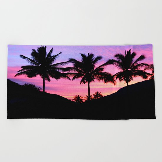 Sunset Palm Trees Beach Towel