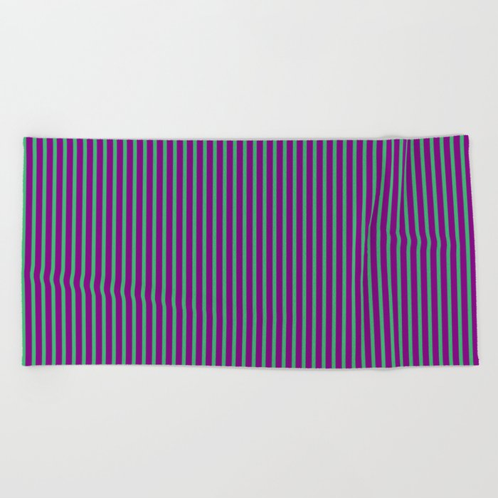 Sea Green and Purple Colored Striped/Lined Pattern Beach Towel