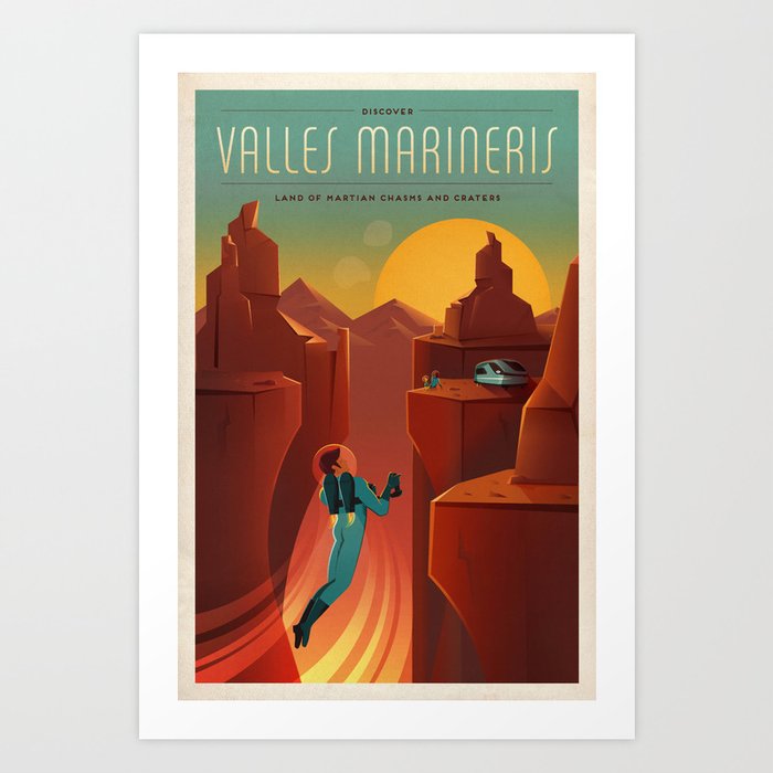 Discover Mars Valles Marineris Space X Canyon Retro Vintage Futurism Sci Fi Art Print By Mikegottschalk