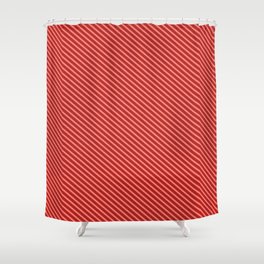 [ Thumbnail: Red & Salmon Colored Pattern of Stripes Shower Curtain ]