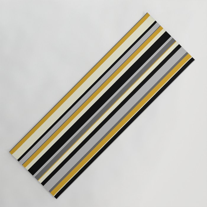 Eyecatching Dim Grey, Goldenrod, Beige, Black & Grey Colored Pattern of Stripes Yoga Mat
