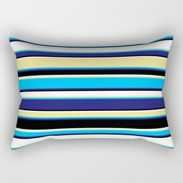 [ Thumbnail: Tan, Deep Sky Blue, Midnight Blue, Black & White Colored Lines Pattern Rectangular Pillow ]