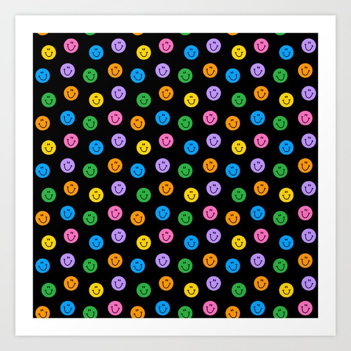 Funny happy face colorful cartoon seamless pattern Art Print