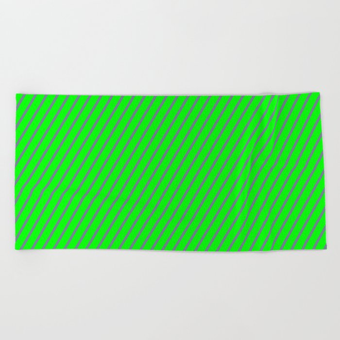 Slate Gray and Lime Colored Striped Pattern Beach Towel