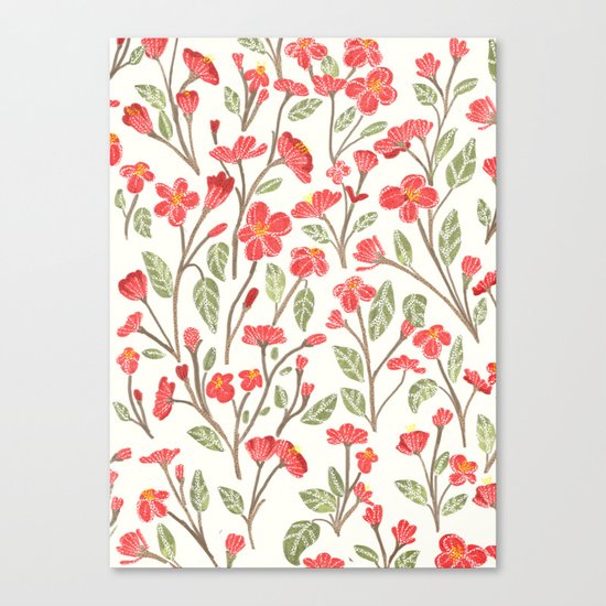 Red Botanical Pattern Canvas Print