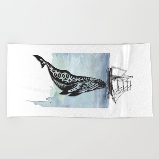 Whale And Boat Beach Towel