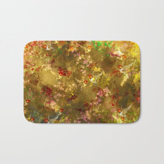 Golden Hummingbirds Pattern Bath Mat