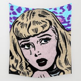 Comic Girl Crying | Vaporwave Leopard Skin | Vintage Comics Aesthetics Wall Tapestry