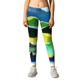 Mountain morning near the forest river Leggings