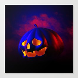 Happy Halloween Design with Pumpkins on Dark Background Canvas Print