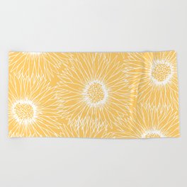 Yellow Sunflowers Line Art Beach Towel