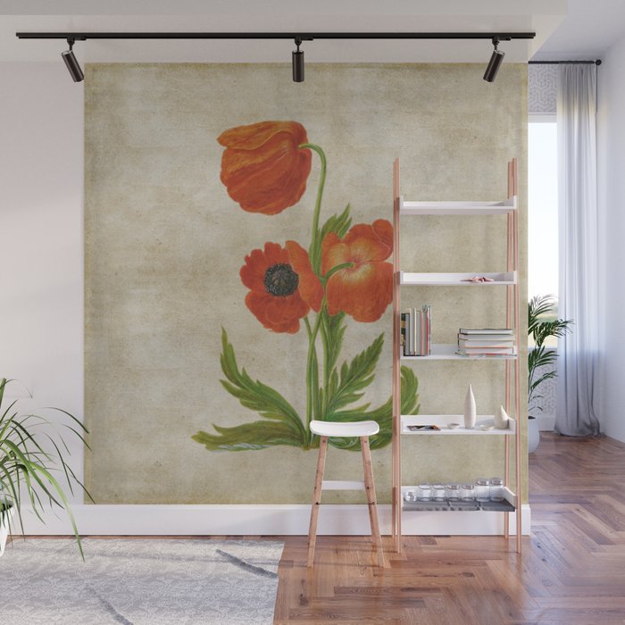 Vintage Painting Bunch Of Poppies Poppy Flower Garden Floral