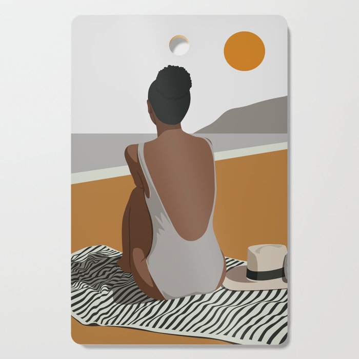 Black woman on the beach Cutting Board