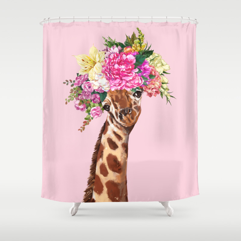 Flower Crown Baby Giraffe In Pink Shower Curtain By Bignosework