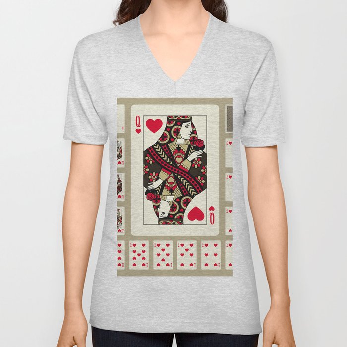 Playing cards of Hearts suit in vintage style. Original design. Vintage illustration V Neck T Shirt