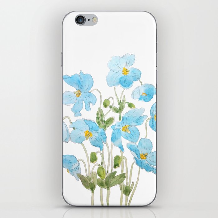 blue Himalayan blue poppy ink and  watercolor  iPhone Skin