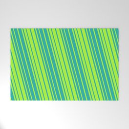 [ Thumbnail: Light Sea Green & Light Green Colored Stripes/Lines Pattern Welcome Mat ]