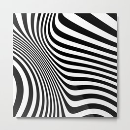 Retro Shapes And Lines Black And White Optical Art Metal Print