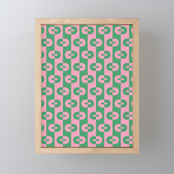 Geometric Pattern - Pink Green Framed Mini Art Print