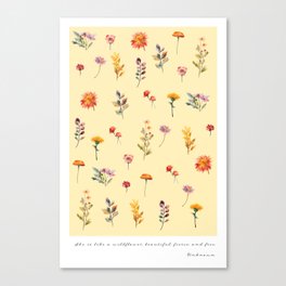 She is like a wildflower typographic yellow watercolour print  Canvas Print