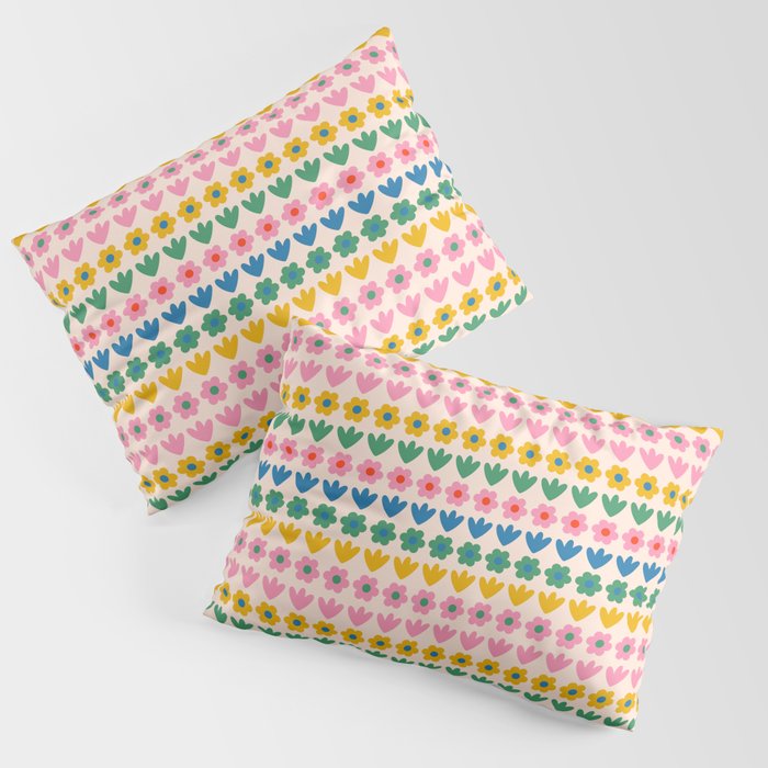 Spring Flower Stripes Cute Cheerful Colorful Mini Floral Pattern Pillow Sham