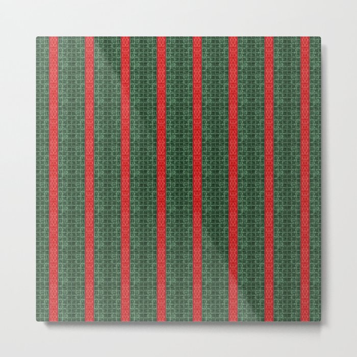 Christmas Red and Green Holiday Woven Stripes Metal Print