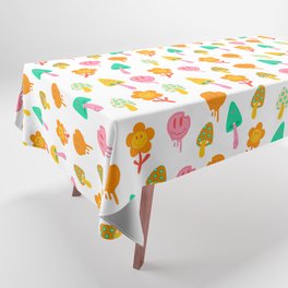 Smiling Mushrooms and Flowers Tablecloth