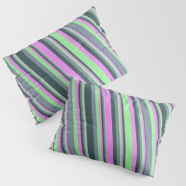 [ Thumbnail: Violet, Light Green, Light Slate Gray, and Dark Slate Gray Colored Lined Pattern Pillow Sham ]