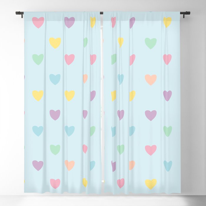 Pastel Hearts Pattern Baby Blue Background Blackout Curtain