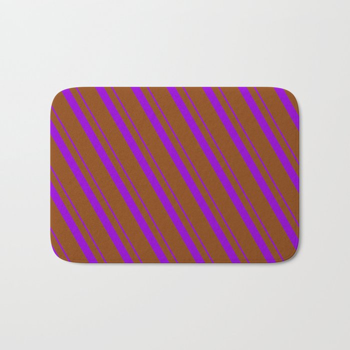 Dark Violet and Brown Colored Striped/Lined Pattern Bath Mat
