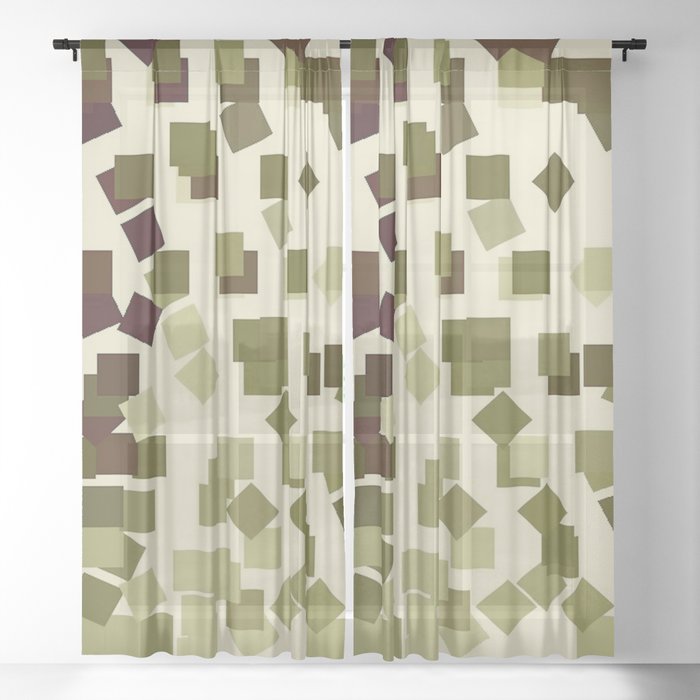 Modern Geometric Squares Forest Lime Green Sheer Curtain