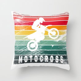 Motocross Dirt Bike Rider Vintage Retro Rainbow Motorcycle Throw Pillow