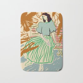 FIRST WARM DAY AFTER WINTER Bath Mat | Feminist, Relaxed, Drawing, Sandrapoliakov, Garden, Curated, Vintage, Flowers, Power, Girl 