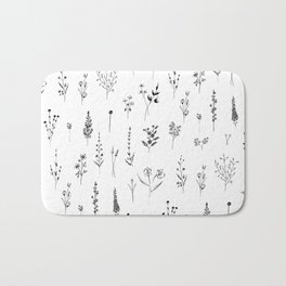 White Wildflowers Pattern Badematte | Minimalist, Simple, Female, Floral, Patterns, Ink Pen, Nature, Minimal, Pattern, Digital 