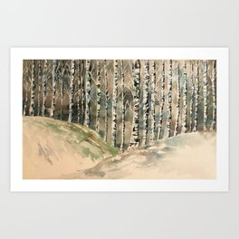 Birch Trees in Watercolor Winter Art Print