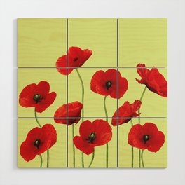 Poppies Flowers red green background #poppies Wood Wall Art