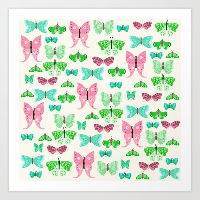 Green butterflies  Art Print