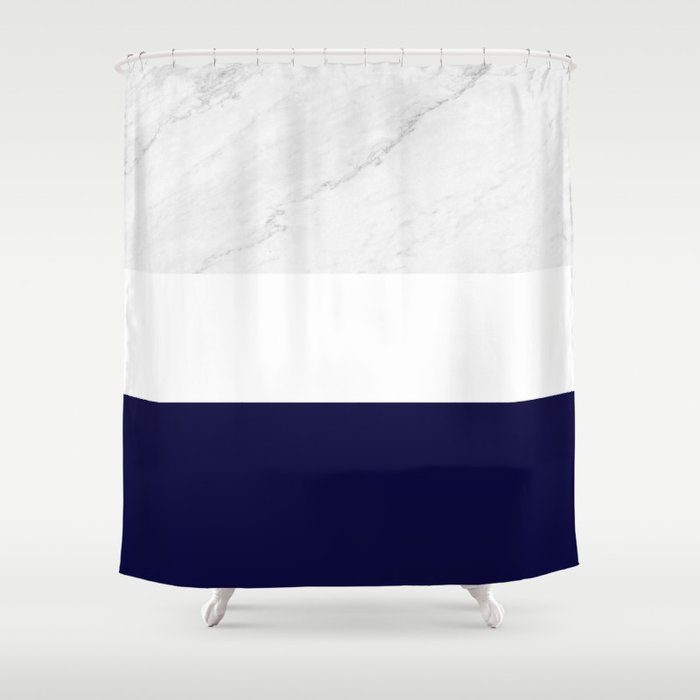 Modern Geometry Shower Curtain, Blue And White Marble Shower Curtain