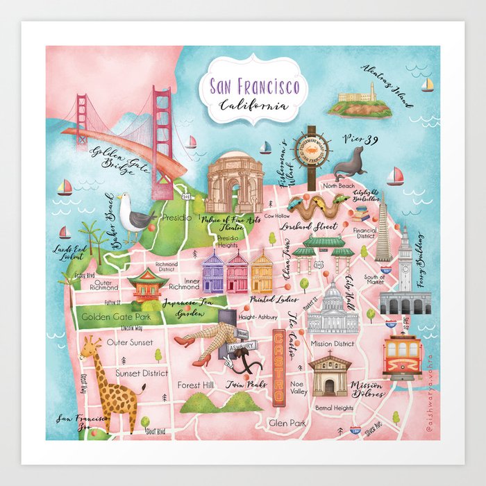Illustrated Map San Francisco Art Print
