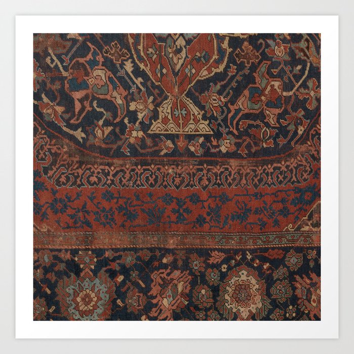 Boho Chic Dark III // 17th Century Colorful Medallion Red Blue Green Brown Ornate Accent Rug Pattern Art Print